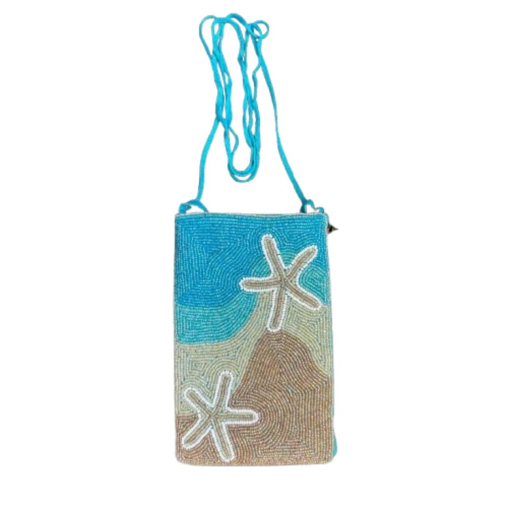 Beaded Starfish Mini Handbag Crossbody Phone Purse Turquoise Blue Beach Coastal - Picture 8 of 9